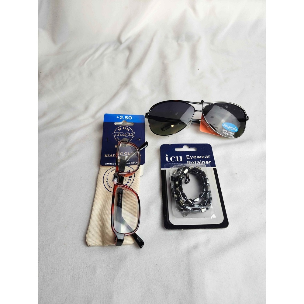 Dr. Dean Edell Reading Glasses +2.50 Polarized Aviator Sunglasses Retainer Lot